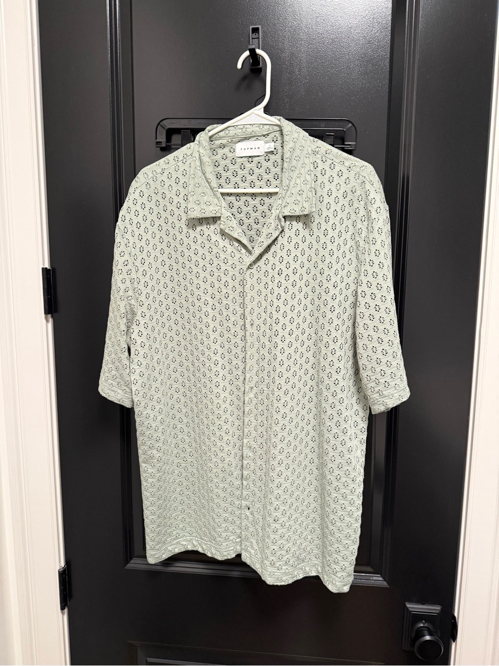 Topman Sage Eyelet Short Sleeve Button-Down Shirt